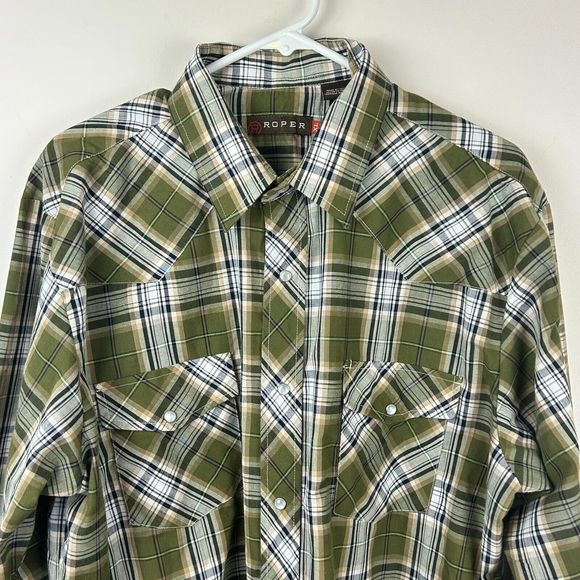 Roper Other - Roper Green White Plaid Pearl Snap Cowboy Western Shirt XL